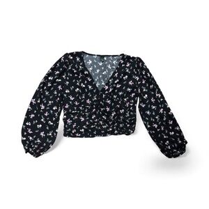 Wild Fable Black Floral Wrap Blouse